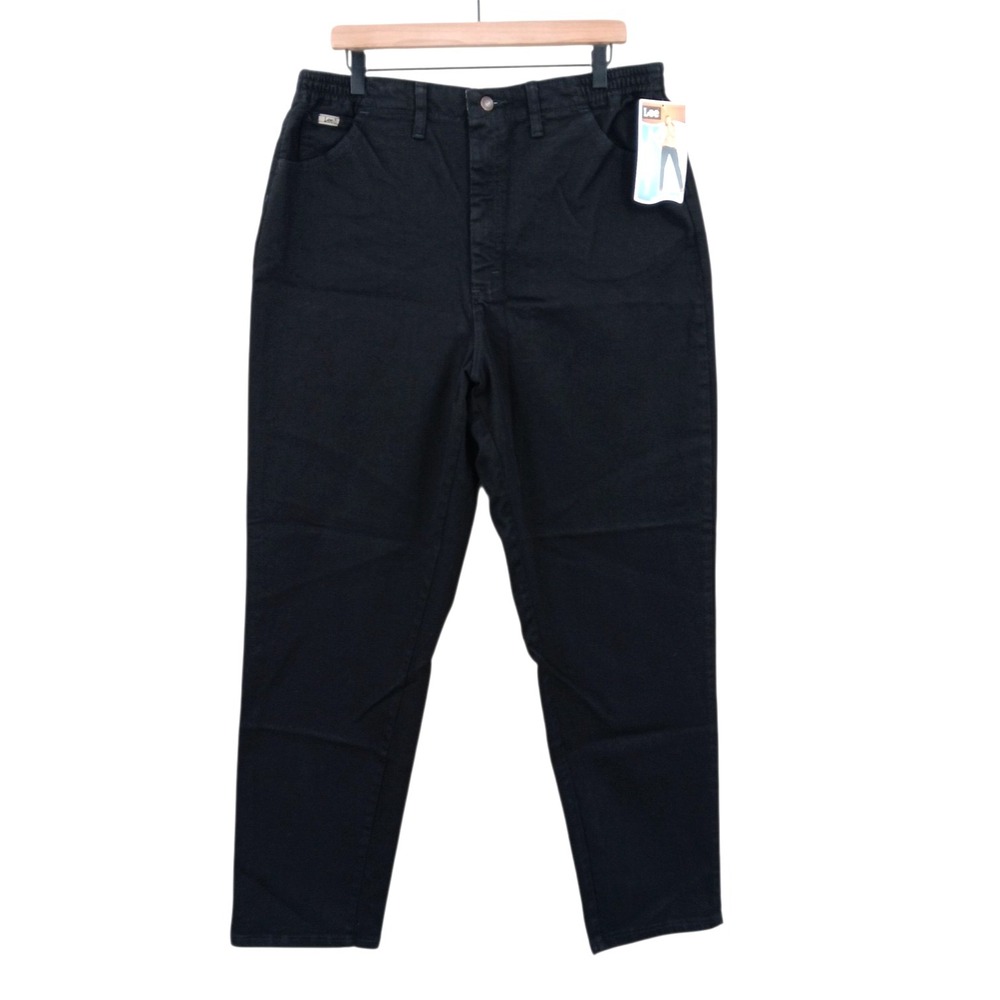 Lee Side Elastic Waist‎ Jeans Womens 18 M Black Tapered  Bareback Mom 34x31 NEW